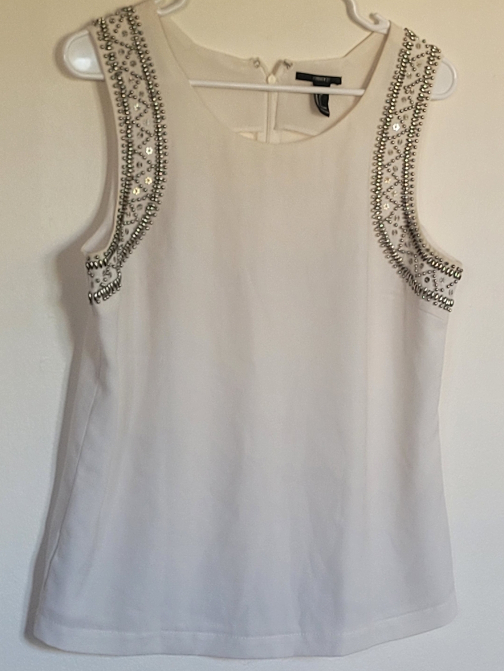 Forever 21 Ivory Sleeveless Top with Beaded Shoulder Trim